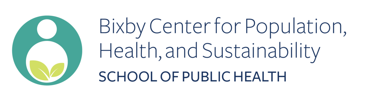Bixby Center Logo with abstract figure superimposed over two leaves