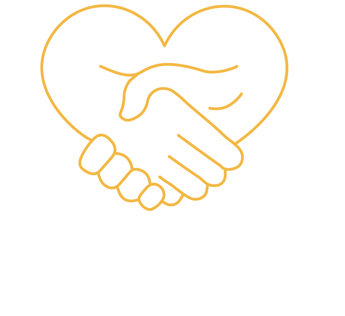 Icon of two hands clasped in handshake, the top of the hand and wrist forms the shape of a heart